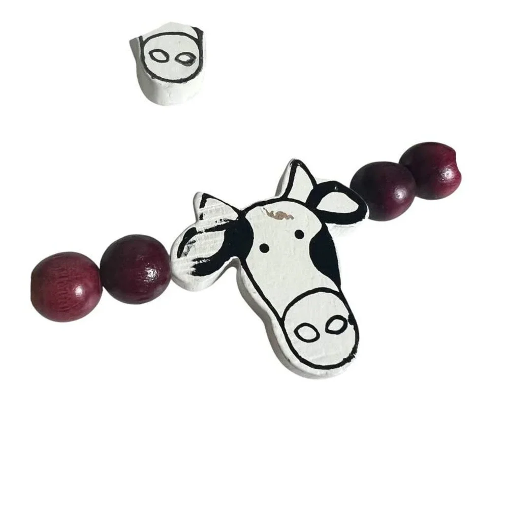 Black & White Cow Garland Possibly Hand Made Of Wood Approx 110 Inches Long READ